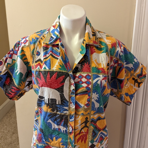 Vintage colorful tribal print button down cotton top size small - Picture 4 of 8